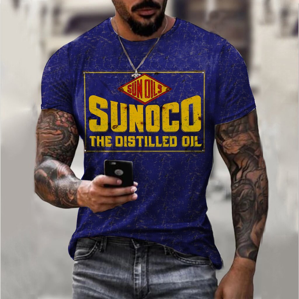 Retro Engine Oil Print T-Shirt