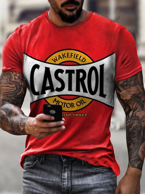 Men's Vintage Motor Oil Badge Printed T-Shirt