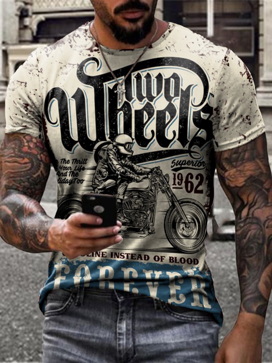 Retro Motorcycle Print T-Shirt