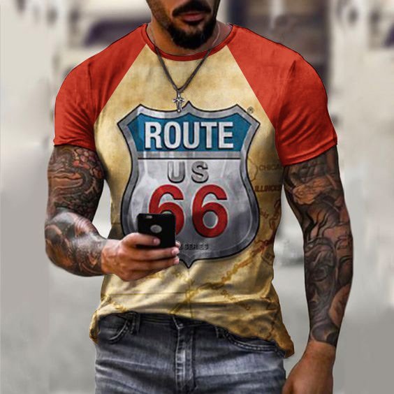 Men's Route 66 Casual Print Short Sleeve T-Shirt