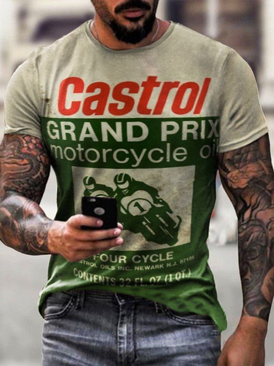 Men's Retro Moto Castrol Printed T-shirt