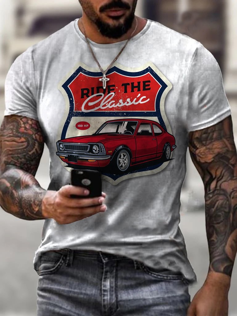 Men's Retro Moto Tin Logo Printed T-Shirt