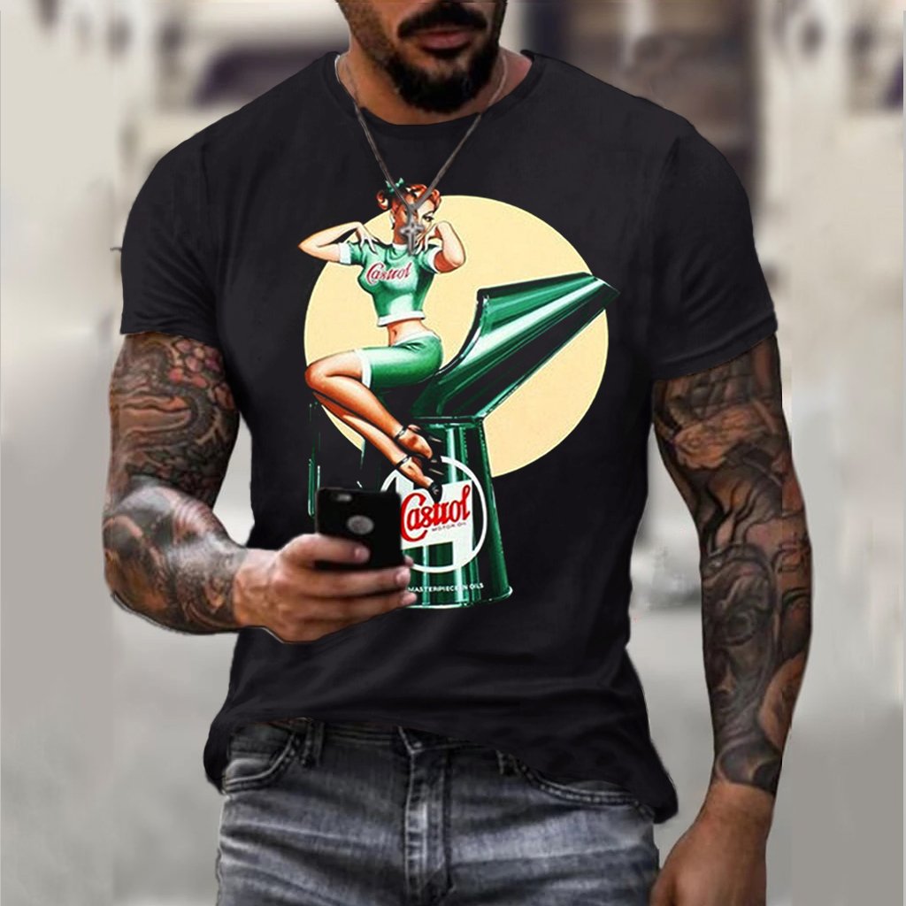 Men's Vintage Motor Oil Print T-Shirt