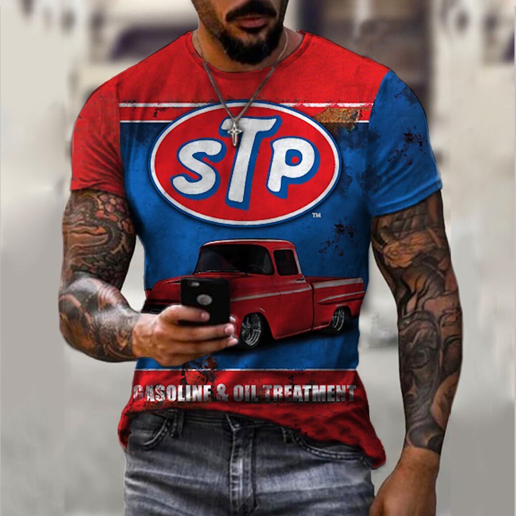 Men's Retro Motor Oil Print Short-sleeved T-shirt