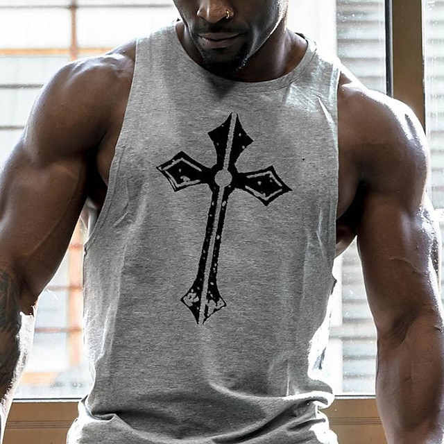 Mens Tank Top Vest Top Undershirt Sleeveless Shirt Symbol Crew Neck Casual Gym Sleeveless Clothing Apparel Sports Big And Tall