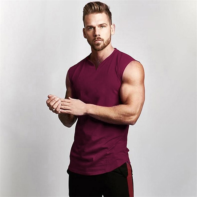 Mens Tank Top Vest Top Undershirt Sleeveless Shirt Plain V Neck Casual Holiday Sleeveless Clothing Apparel Cotton Sports Fashion Lightweight Muscle