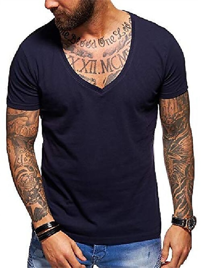 Mens T Shirt Tee Basic Deep V Neck Casual Solid Color Fashion Muscle Fitness Workout Casual Premium Top