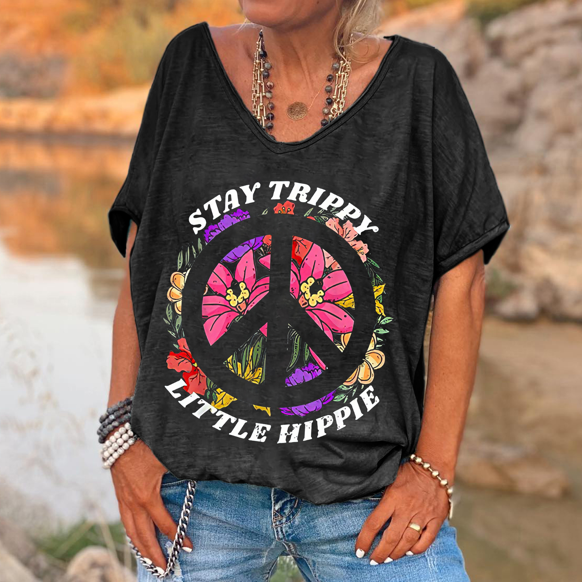 Stay Trippy Little Hippie Printed Women's T-shirt