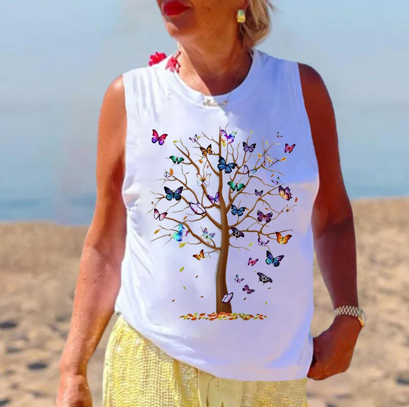 Colorful Butterflies Tree Printed Women's Vest